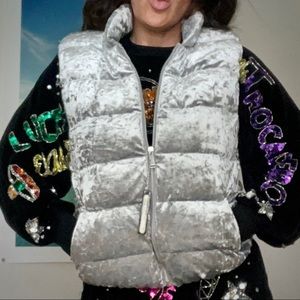 Calvin Klein Performance Down silver crushed velvet Puffer vest Unisex …